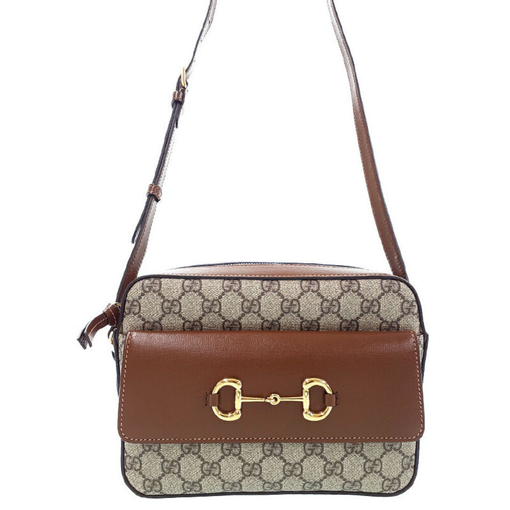 Gucci Horsebit brown leather Shoulder onic Supreme canvas Bag 1955 GG - Picture 2 of 9